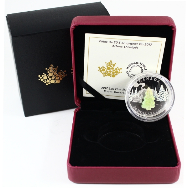 2017 $20 Snow Covered Trees with Murano Glass Fine Silver Coin (Tax Exempt)