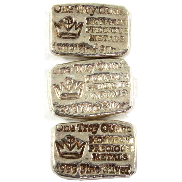 3z 1oz MPM .999 Fine Silver Bars. 3pcs. (Tax Exempt)
