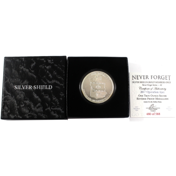 1oz Silver Shield Never Forget Series- 2017 Operation Ajax .999 Fine Silver (Tax Exempt)