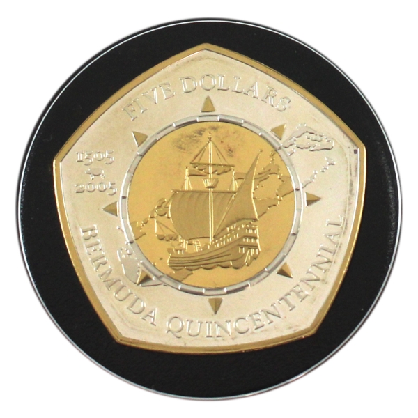 Bermuda 1505-2005 $5 Quincentennial Commemorative Sterling Silver Proof w/ Selective Gold-Plating