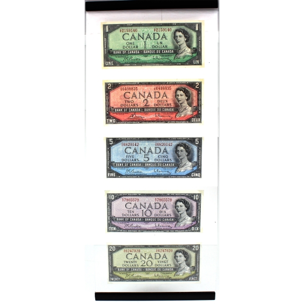1954 $1-$20 Banknote Set UNC in Acrylic Display Board