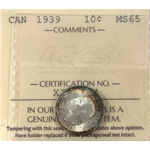 10-cent 1939 ICCS MS65