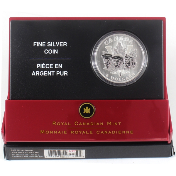 2005 $5 End of WWII 60th Anniversary 1oz .9999 Fine Silver (Tax Exempt)
