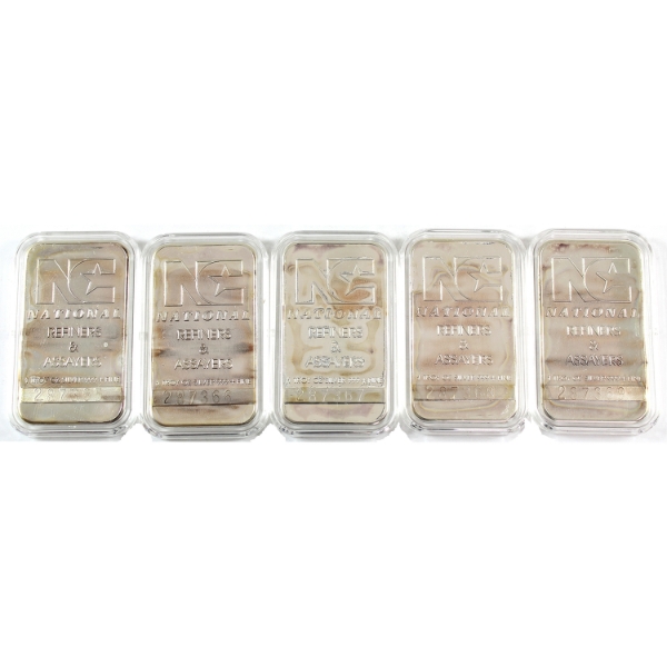 5x 1oz National Refiners Vintage .999+ Silver Bars *Consecutive!* 5pcs. (Tax Exempt)