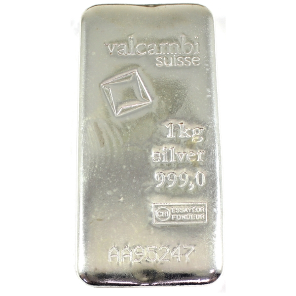 1 Kilo Valcambi Suisse .999 Fine Silver Bar (Tax Exempt)