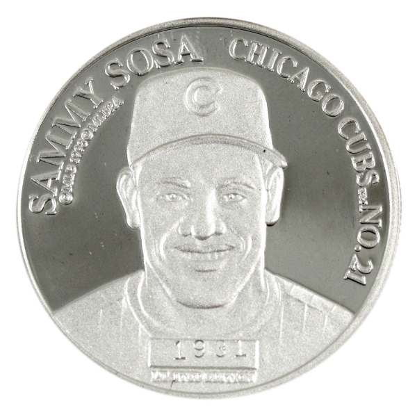 1oz Enviromint LE Sammy Sosa Chicago Cubs No 21 .999 Silver Round w/ COA, SN: 1931