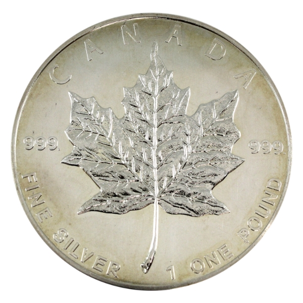 1 Pound 1990 $5 .999 Fine Silver Maple Leaf (Tax Exempt)
