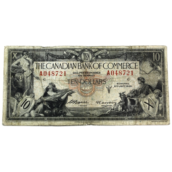 75-18-08b 1935 $10 The Canadian Bank of Commerce Type 3 VG-F SN: A048721 Check Letter C