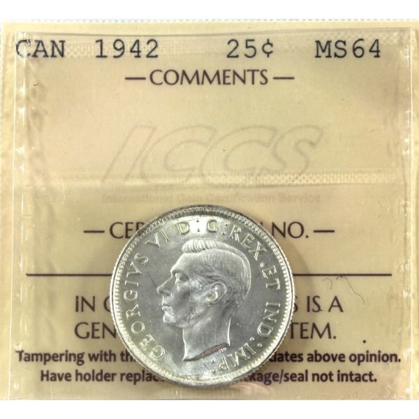 25-cent 1942 ICCS MS64