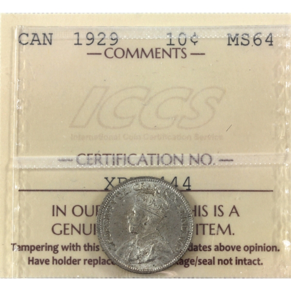 10-cent 1929 ICCS MS64