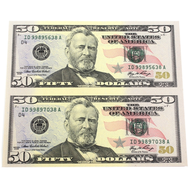 2006 USA $50 Uncut Sheet of 2 Notes. 2pcs.