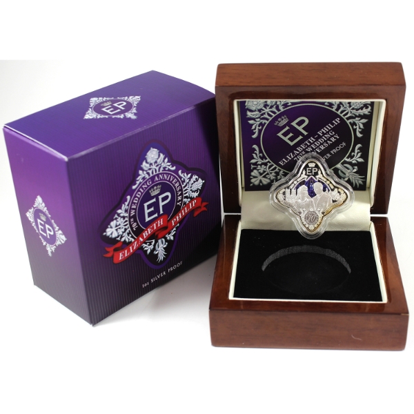 Tokelau 2017 $1 Elizabeth-Phillip 70th Wedding Anniversary Shaped Coloured Fine Silver Proof Coin