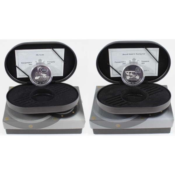 2x 2001 $20 Transportation Series Sterling Silver Coins. 2pcs