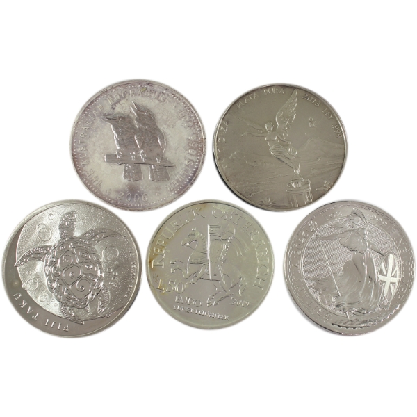 5x 1oz 2006-2026 Mixed World .999 Fine Silver Rounds. 5pcs. (Tax Exempt)
