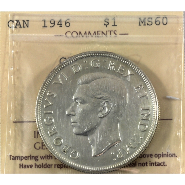 Silver $1 1946 ICCS MS60 (Cleaned)
