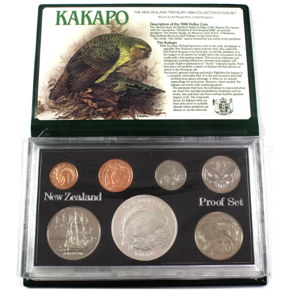 New Zealand 1986 Kakapo 7-Coin Proof Set