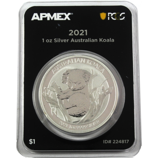 Australia Silver 2021 $1 Koala 1oz .9999 Fine Silver in Apmex-PCGS Plastic Holder (Tax Exempt)