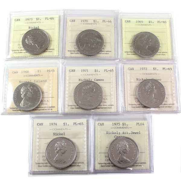 Nickel $1 1968-1975 ICCS PL64 to PL66. 8pcs.