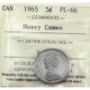 Image 17 : 5-cent 1929 AU55, 1930 AU50, 1931 EF45, 1935 EF40, 1937 MS64 & 1965 PL66 Heavy Cameo ICCS. 6pcs.