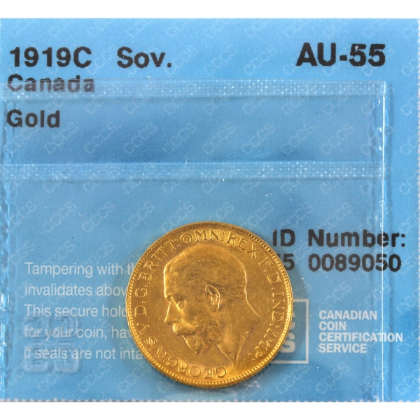 1919c Gold Sovereign CCCS AU55