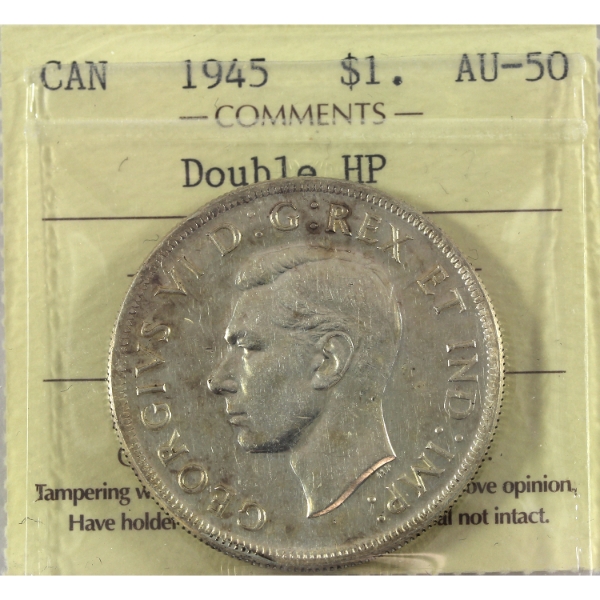 Silver $1 1945 Double HP ICCS AU50