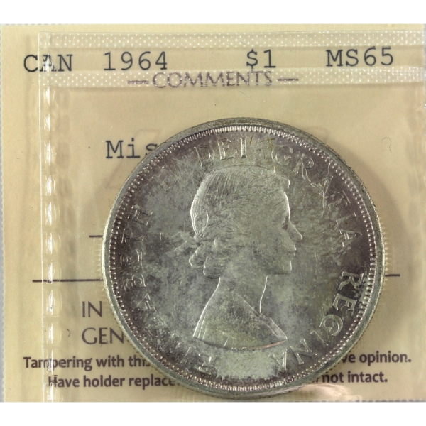Silver $1 1964 No Dot ICCS MS65