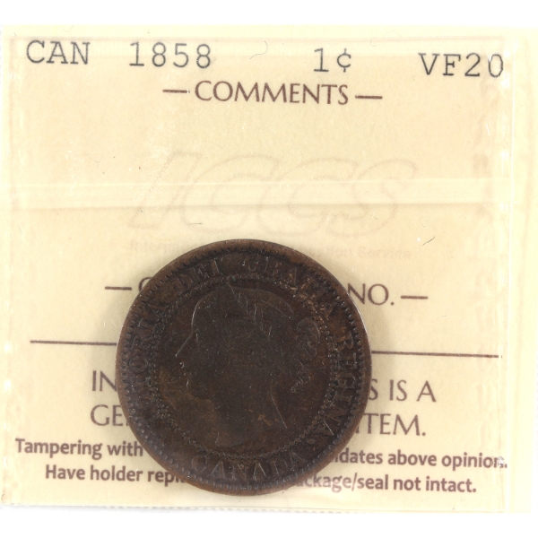 1-cent 1858 ICCS VF20