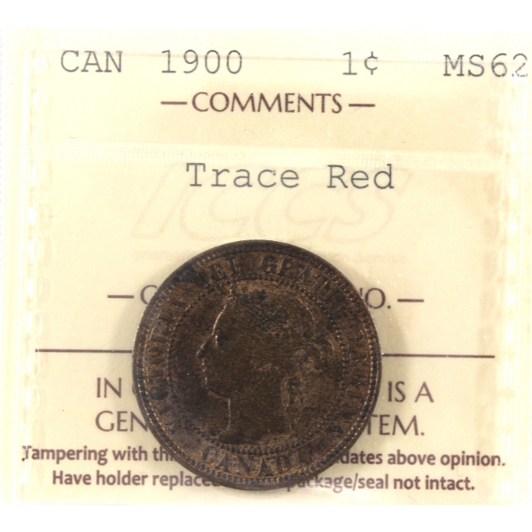 1-cent 1900 ICCS MS62 Trace Red