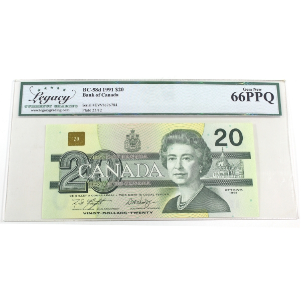 BC-58d 1991 $20 Legacy GEM UNC66 PPQ Knight-Dodge SN: EVV7676784