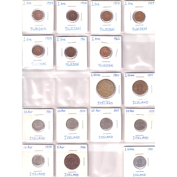 World Mixed Denomination 1908-1980 Bulk Collection in 3x 20-Pocket Sheets. 53pcs.