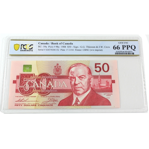BC-59a 1988 $50 PCGS GEM UNC66 PPQ Thiessen-Crow SN: EHT9206152