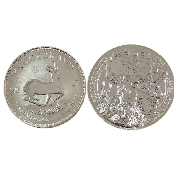 2x 1oz Rwanda & South Africa 2014 & 2017 .999 Fine Silver Coins. 2pcs. (Tax Exempt)