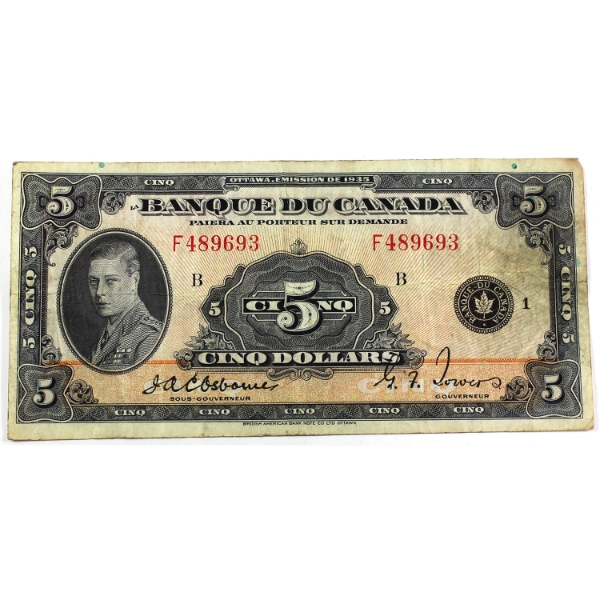 BC-6 1935 $5 French F12 Osborne-Towers SN: F489693