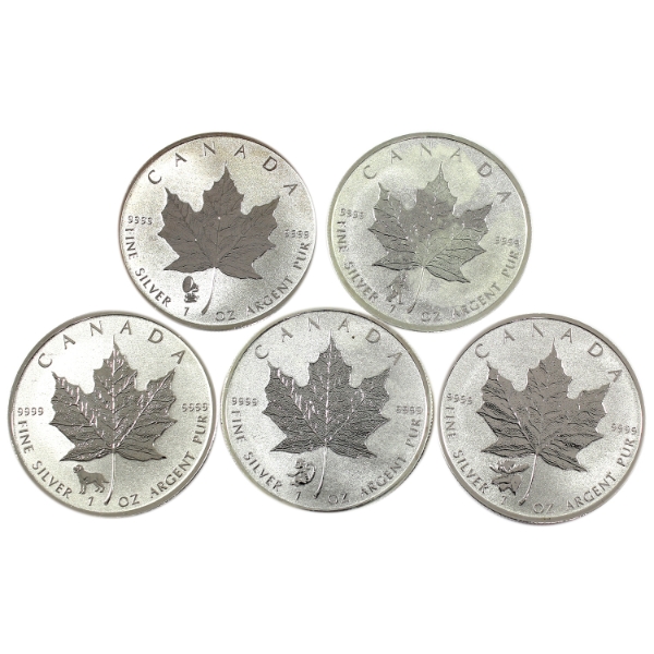 5x 1oz 2016-2019 $5 SML .9999 Fine Coins w/ Privy Marks. 5pcs. (Tax Exempt)