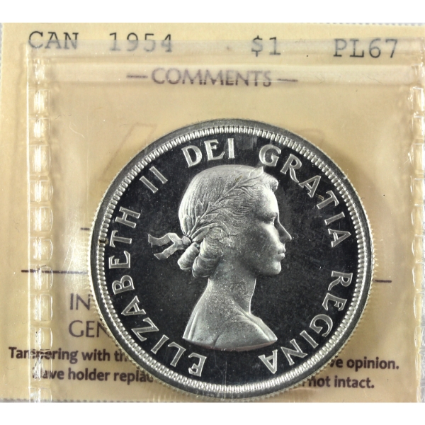 Silver $1 1954 ICCS PL67 Cameo