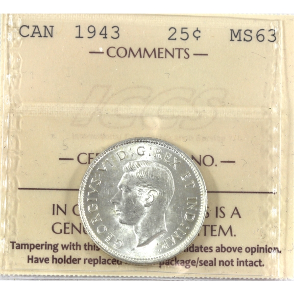 25-cent 1943 ICCS MS63