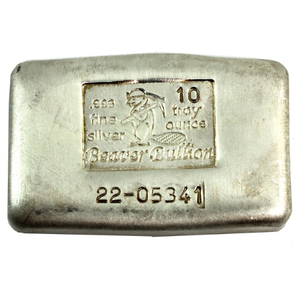 10oz Beaver Bullion .999 Fine Silver Bar (Tax Exempt)