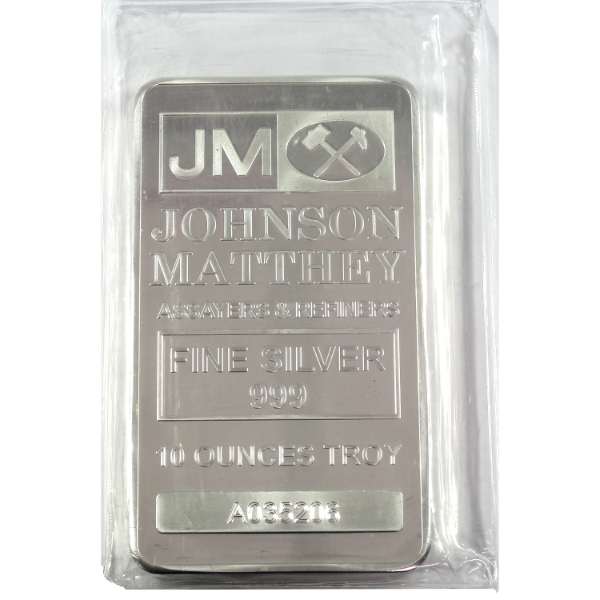 10oz JM Johnson Matthey .999 Fine Silver Bar "A" Series, Sealed (Tax Exempt)