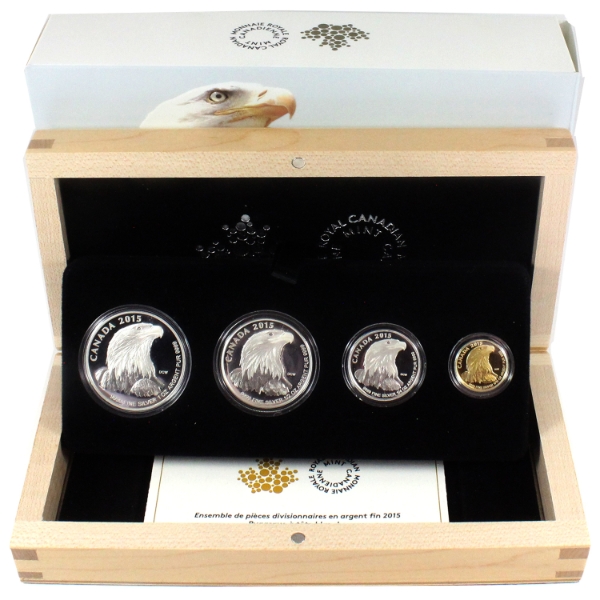 2015 Bald Eagle .9999 Fine Silver 4-coin Fractional Set in Deluxe Wooden Box (Tax Exempt)