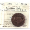 Image 1 : 1-cent 1891 SL SD Obverse 3 ICCS MS64 Red & Brown; Belzberg Sale. SCARCE!