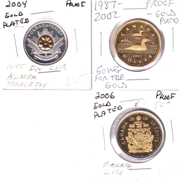 Mixed Denomination 2002-2006 Proof w/ Gold Plating. 3pcs.