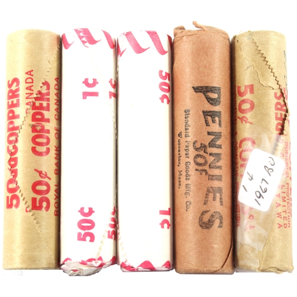 5x 1-cent 1966-1979 Original Rolls of 50pcs. 5 Rolls.