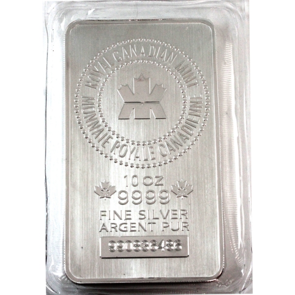 10oz RCM .9999 Fine Silver Bar in Sealed Plastic (Tax Exempt)