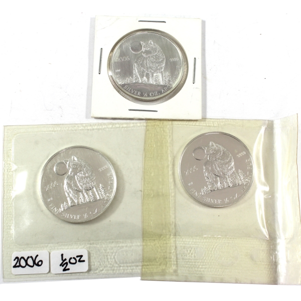 3x 1/2oz 2006 $1 Wolf .9999 Fine Silver Rounds. 3pcs. (Tax Exempt)