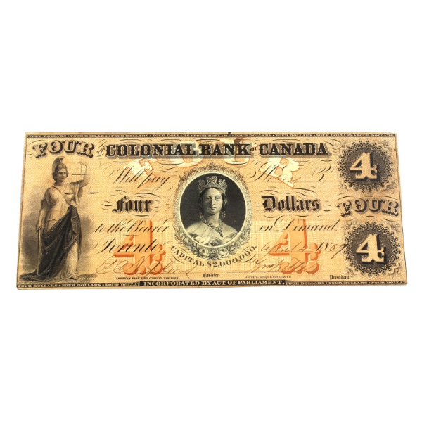 130-10-02-06 1859 $4 Colonial Bank of Canada EF Hopkins-Bettes SN: 721