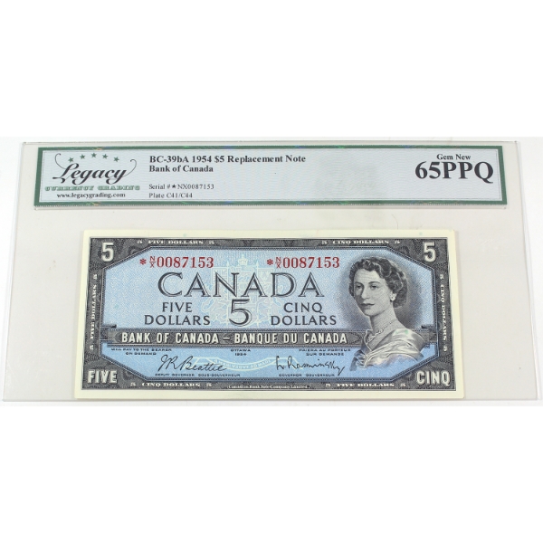 BC-36bA 1954 $5 *N/X Replacement Legacy GEM UNC65 PPQ Beattie-Rasminsky SN: *N/X0087153