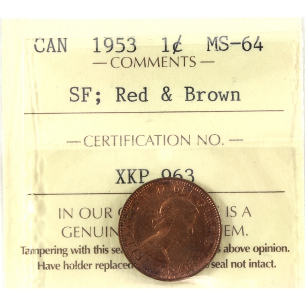 1-cent 1953 SF ICCS MS64 Red & Brown