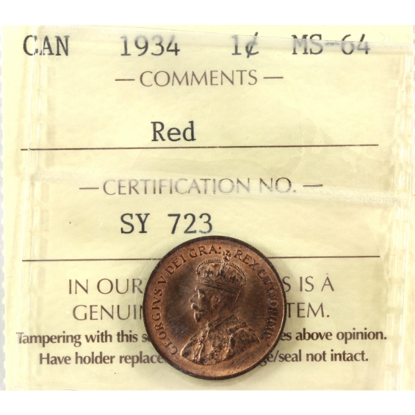 1-cent 1934 ICCS MS64 Red