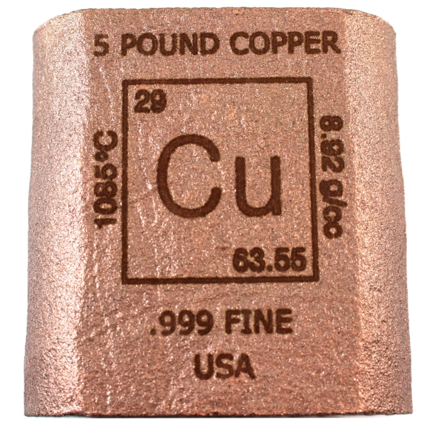 *5 Pounds USA  .999 Fine Copper Elemental Bar 