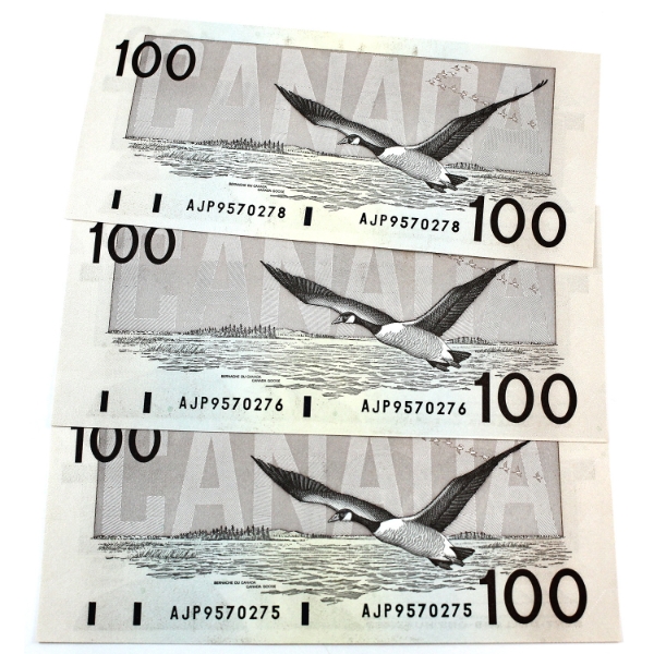 BC-60a 1988 $100 UNC or Better Thiessen-Crow. 3pcs.